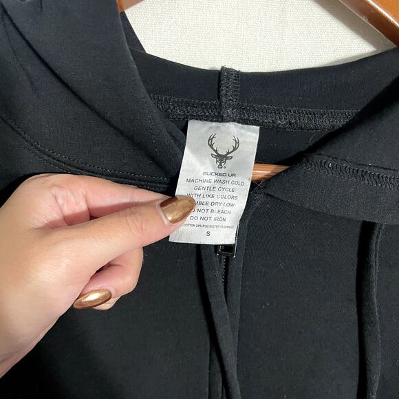 Bucked Up Women's Black Cropped Full Zip Hoodie Deer Skull Logo - Size S - Picture 4 of 7